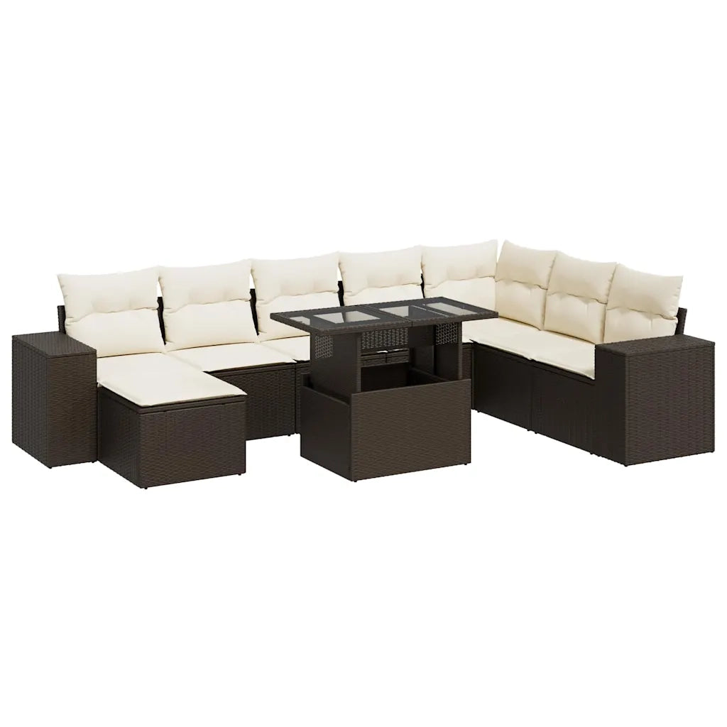 Set Divani da Giardino 9pz con Cuscini Marrone in Polyrattan 3326854