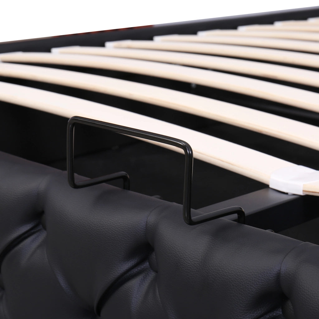 OKWISH Letto Contenitore 140×190 cm, Letto Matrimoniale con Contenitore Idraulico, LED Regolabile e Testiera, senza Materasso, in PU, Nero