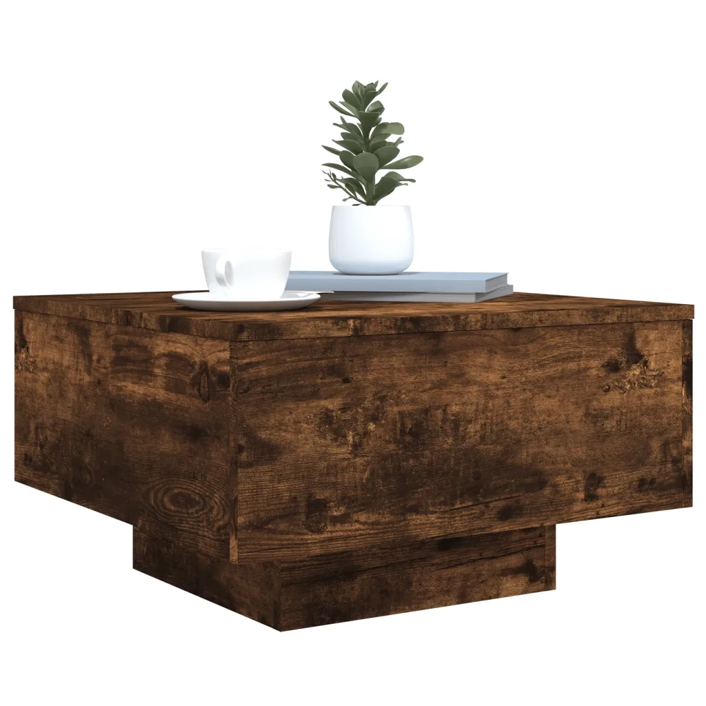Tavolino da Soggiorno con Luci LED-Tavolino da Salotto-Tavolo Rovere Fumo 55x55x31 cm
