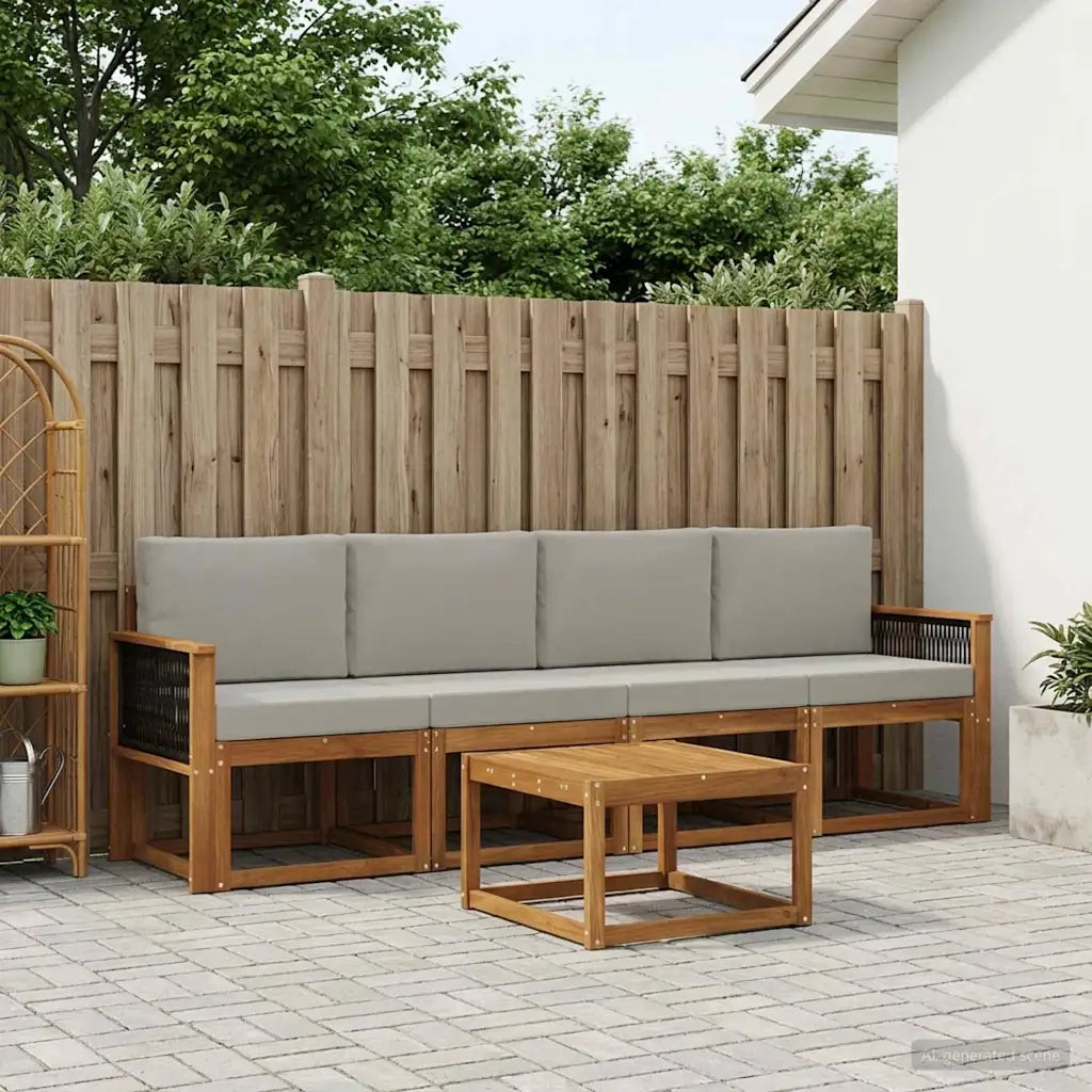 Set di divani da esterno 4 pcs Naturale e Grigio Chiaro
