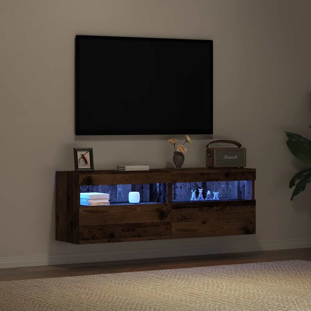 Mobile TV da parete con LED 2 pz | Armadietto TV | Mobile Porta TV Legno vecchio 60 x 30 x 40 cm