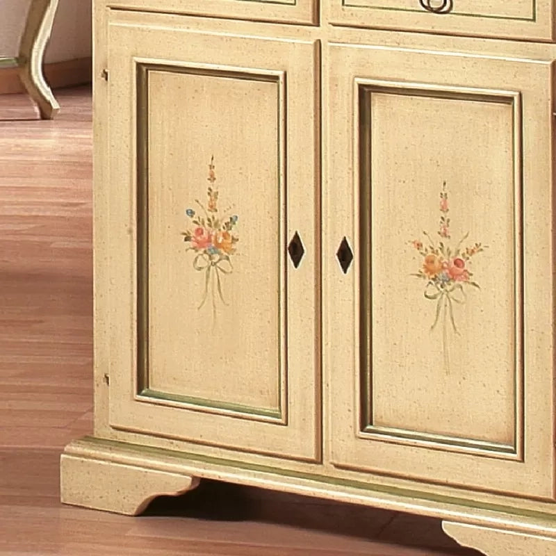 Credenza 2 porte 2 cassetti legno shabby avorio patinato filo verde 90x40x94 (1331) - Mobili 2G