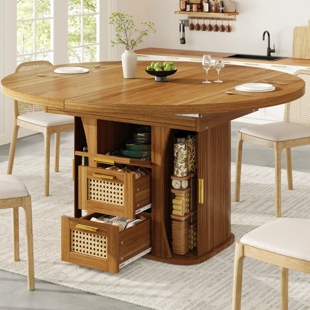 Tavolo da pranzo estensibile 118x118x77.1 cm con spazio contenitore; MDF; naturale