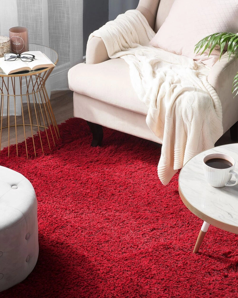 Tappeto Shaggy Tappeto a pelo lungo Solido Poliestere Rosso Rettangolare 200 x 300 cm