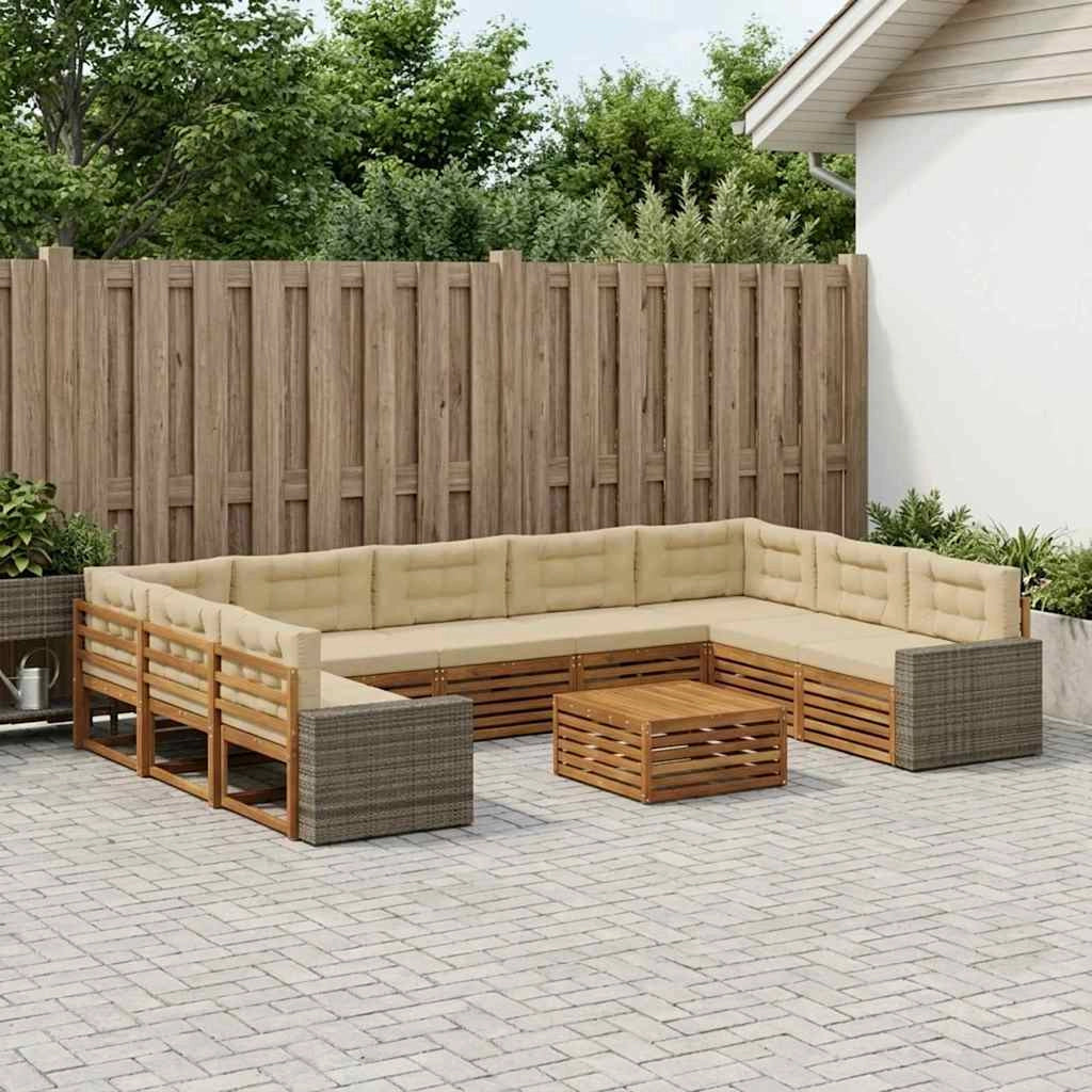 Set di divani da esterno 10 pz Naturale e Beige 3383881
