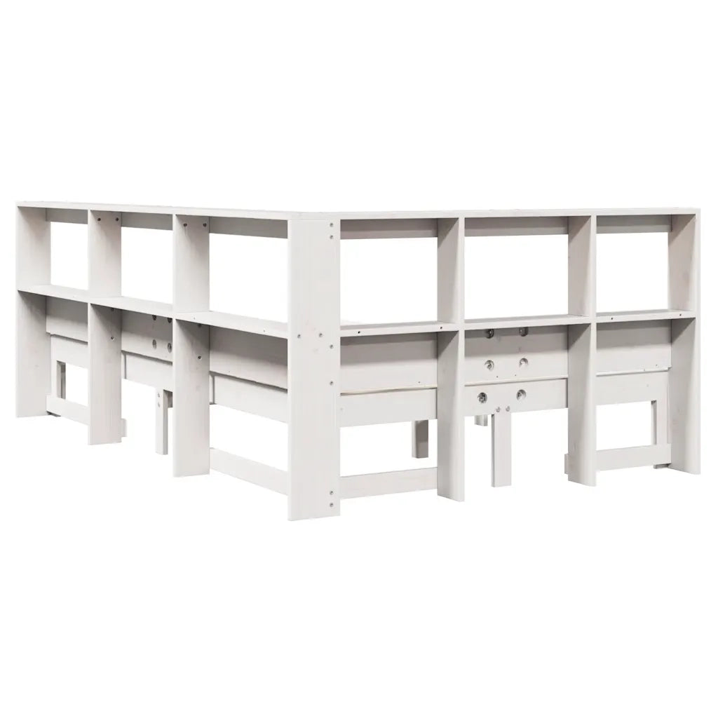 Letto Libreria senza Materasso-Struttura Letto con contenitore Bianco 135x190 cm Legno di Pino 456879