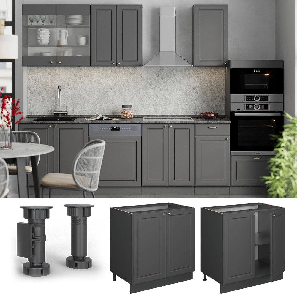 Vicco Mobile lavello cucina Landhaus antrazit-oro 80 cm con ripiano, PL Marmo