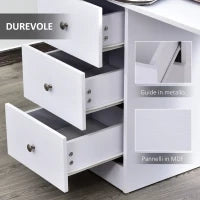 Scrivania Porta PC per Camera e Ufficio con Cassettiera e Ripiani Portaoggetti in Legno 120x49x72cm Bianco