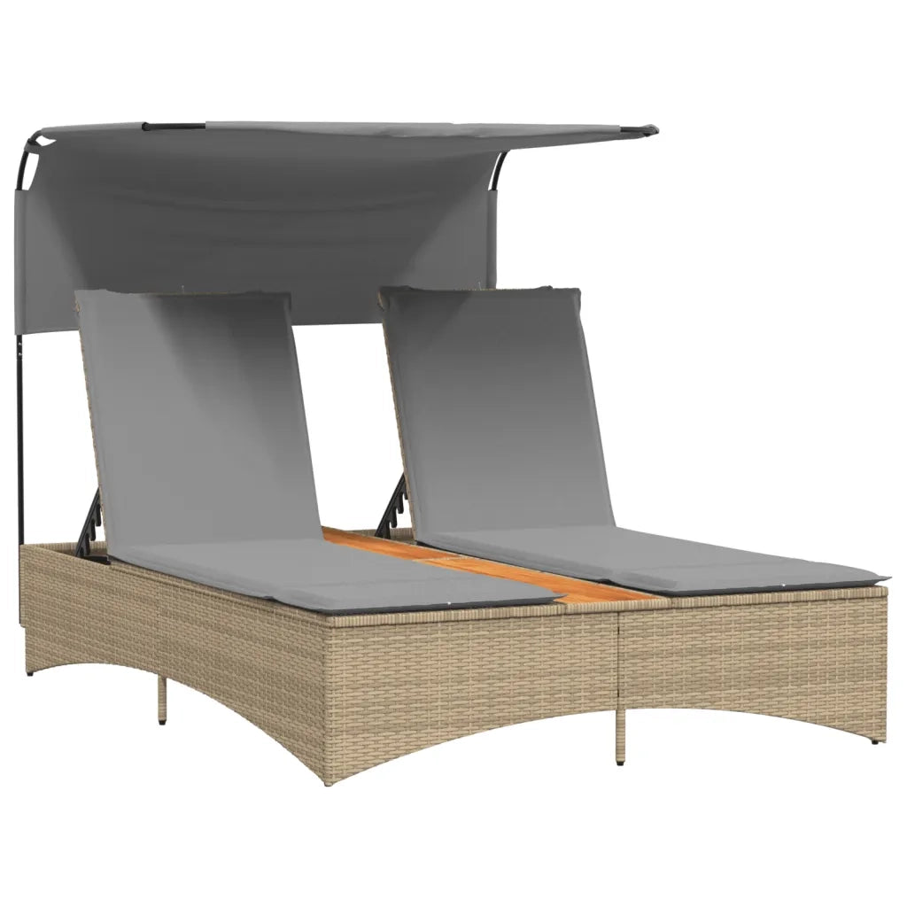 Sdraio da giardino | Lettino Doppio con Baldacchino e Cuscini Beige Misto Polyrattan