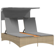 Sdraio da giardino | Lettino Doppio con Baldacchino e Cuscini Beige Misto Polyrattan