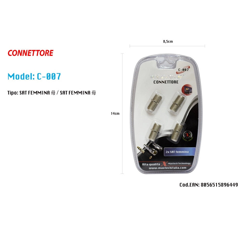 Trade Shop - Connettore Adattatore Cavo Coassiale Sat Femmina/femmina Televisore Maxtech C-007 -