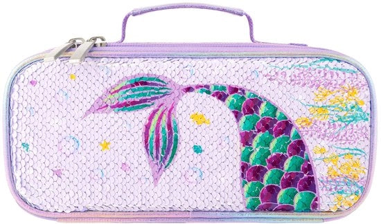 Etui per matite con sequin e sirena, con chiusura a scatto e decorazioni a specchio per bambine, scuola primaria, asilo nido, attrezzatura scolastica, regali di compleanno, attrezzatura ufficio