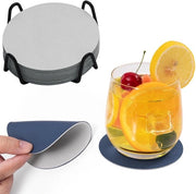 Set di 12 sottopiani per bicchieri, sottopiani per bicchieri, sottopiani per bevande, sottopiani antiscivolo, sottopiani in pelle, sottopiani in pelle sintetica, sottopiani con finitura in pelle (blu, grigio chiaro)