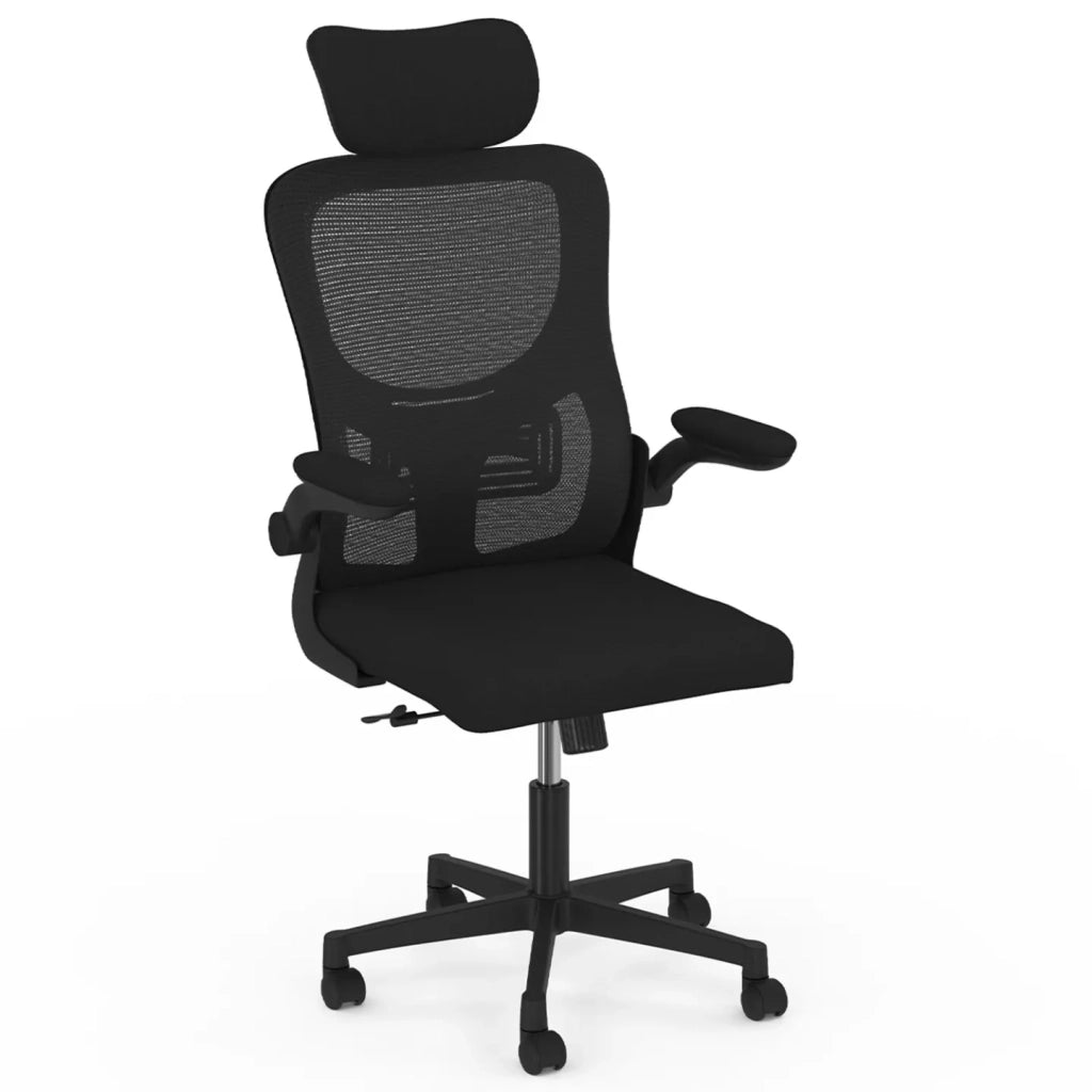 IDMarket - Silla de oficina JAMES en tejido transpirable y reposacabezas con ruedas negras