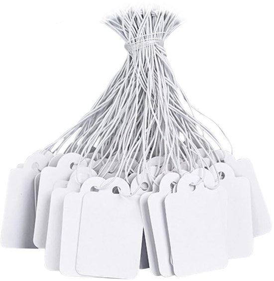 Etichette con filo a 500 pezzi - Etichette per prodotto con cartone - Dimensioni 25 x 45 mm - Etichette pendenti