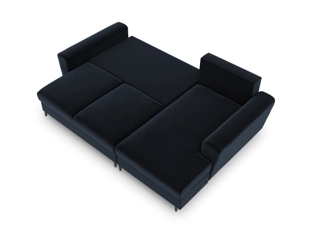 Cosmopolitan Design - Divano convertibile angolare destro con contenitore "Kyoto" 4 posti in velluto blu scuro 