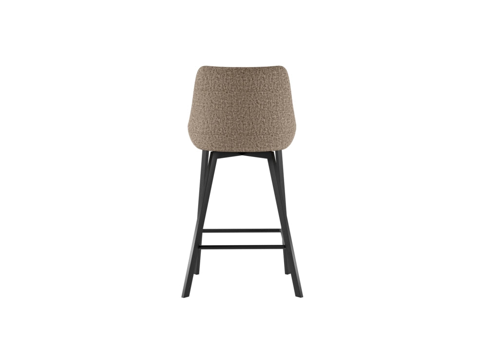 Sgabello da cucina Fox con seduta imbottita in tessuto beige e struttura in metallo nero, design moderno ed elegante - Fox