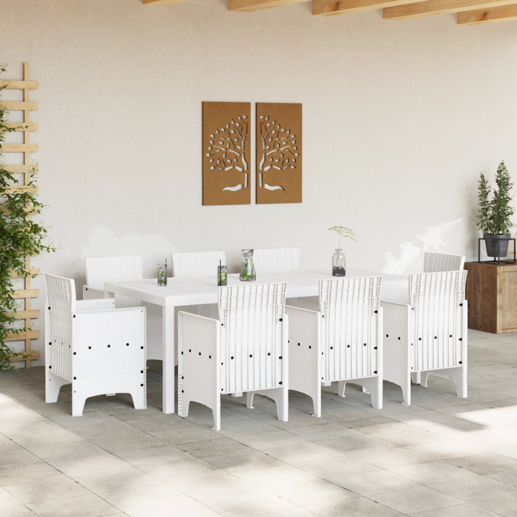 Set da pranzo da giardino vitaXL 9 pezzi Bianco Polyrattan