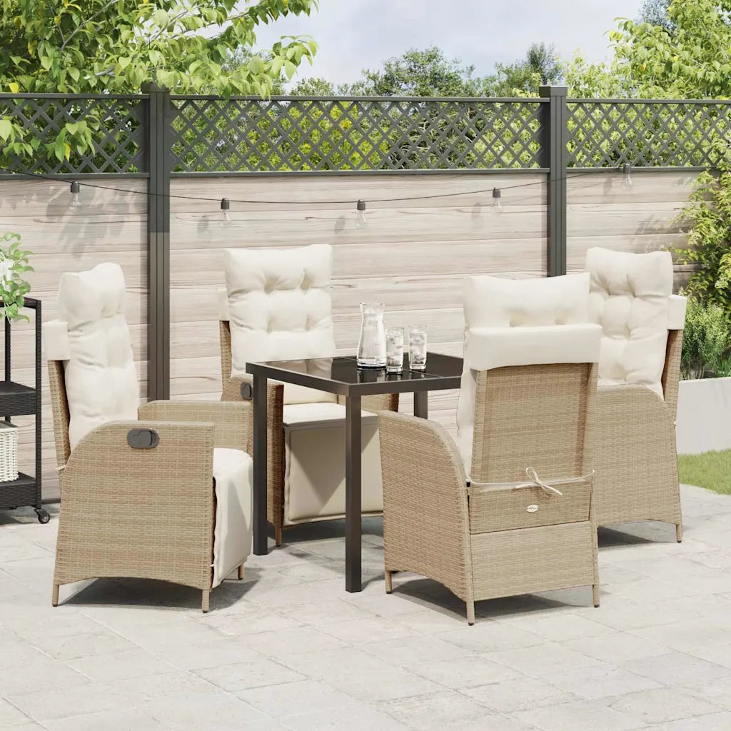Set da Pranzo per Giardino con cuscino 5 pcs Beige polyrattan 3380555