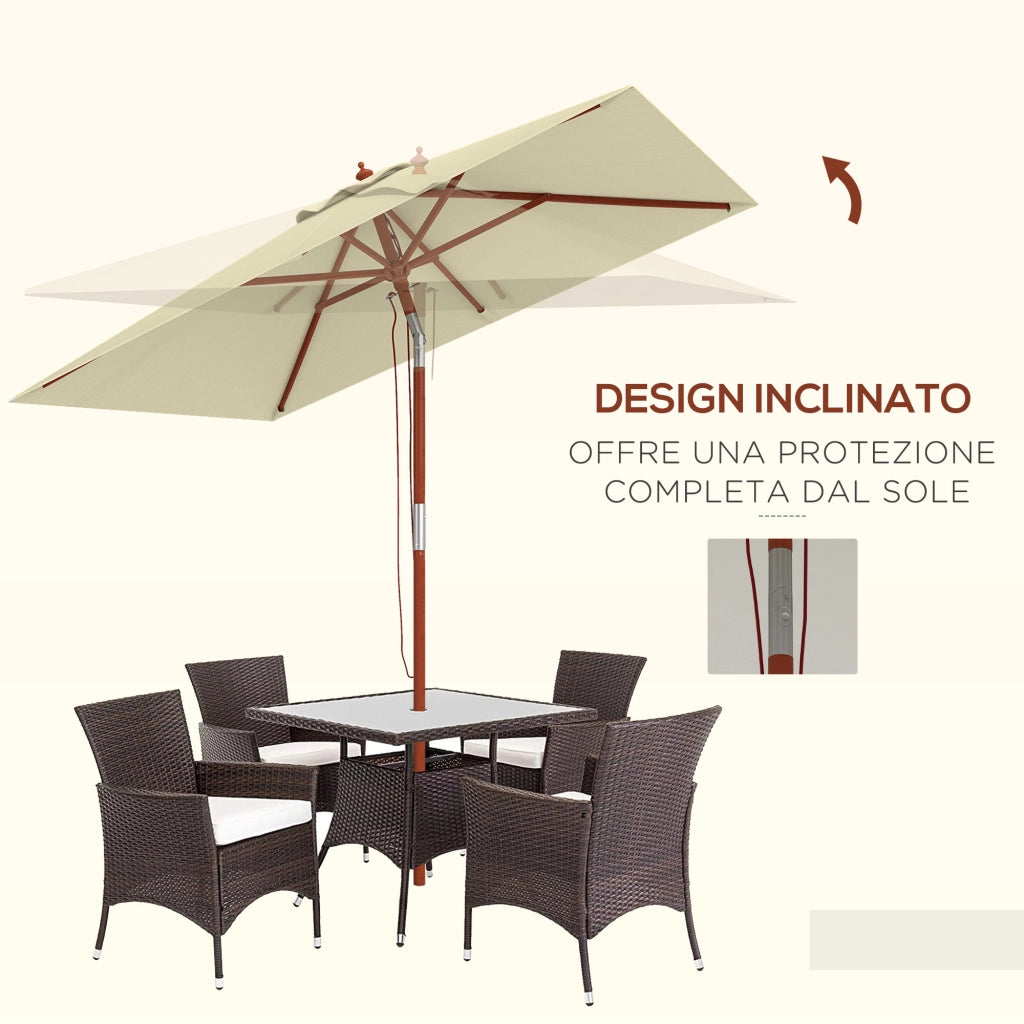 Ombrellone Rettangolare Inclinabile 2x1.5 m ¨C zephmum ¨C Bamb¨´ e Poliestere Beige