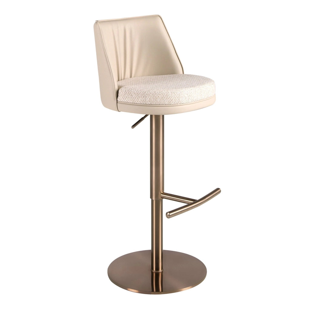 Sgabello girevole in tessuto crema screziato e similpelle crema