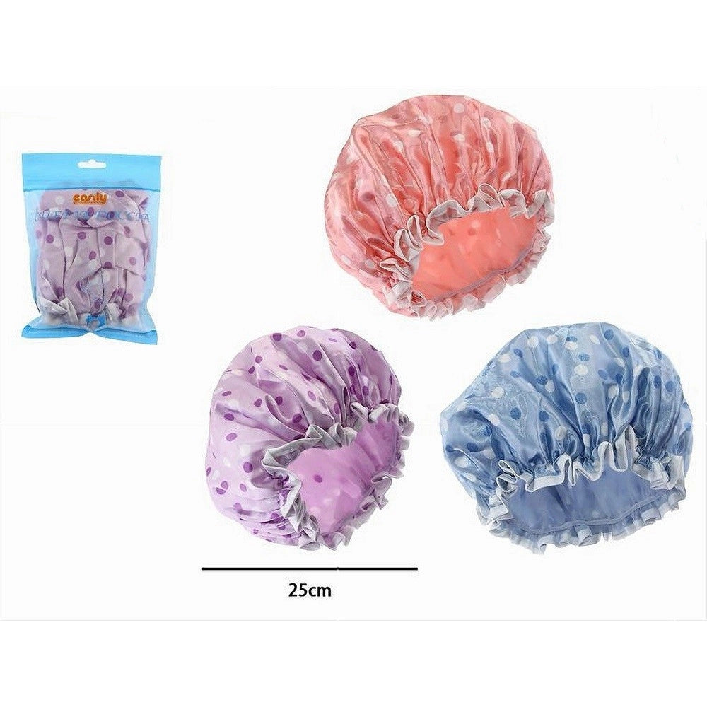 Trade Shop - Set 2pz Cuffia Doccia Bagno Colorata Pois Lucida Elastico Protegge Capelli 87179 -