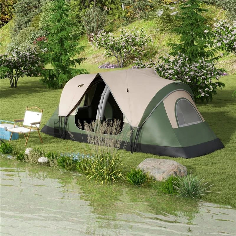 TENDA DA CAMPEGGIO 6 POSTI CON 2 STANZE SEPARATE POLIESTERE E FIBRA DI VETRO 450X215X180 CM VERDE SCURO