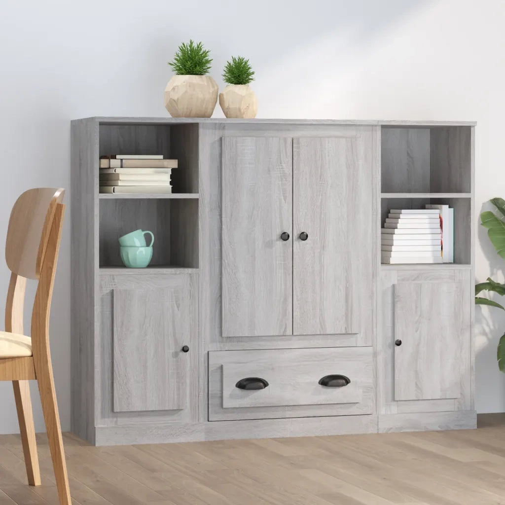 Credenze 3 pz | Madia | Buffet da pranzo | Armadio da pranzo Grigio Sonoma in Legno Multistrato