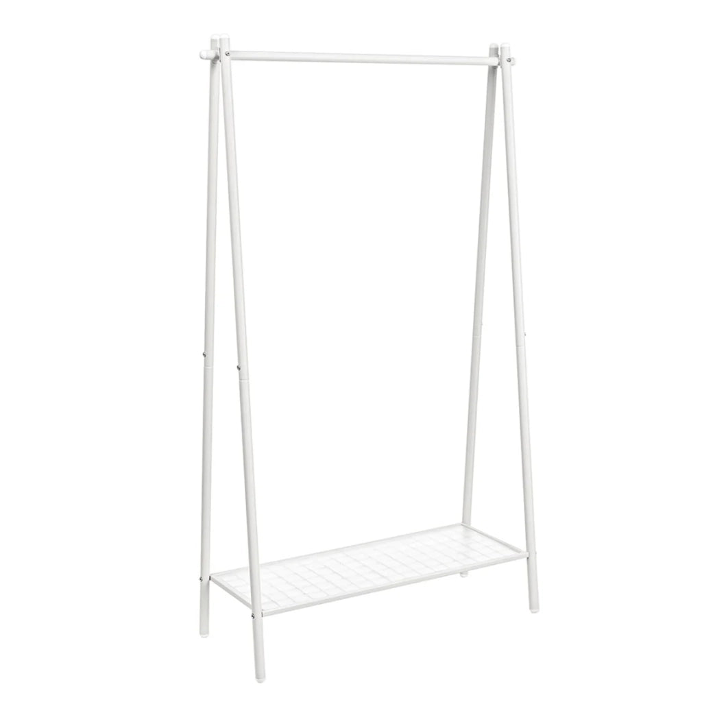 Appendiabiti in metallo appendiabiti 33,5 x 92,5 x 153 cm con asta appendiabiti e ripiano inferiore stile semplice per camera da letto cabina armadio guardaroba bianco 12_0007122
