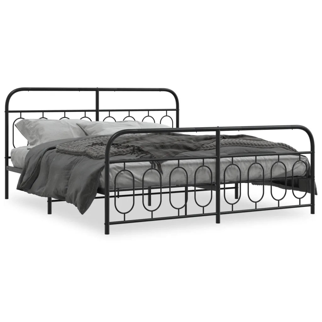 Letto matrimoniale | Letto per adulti | Giroletto con Testiera e Pediera Metallo Nero 183x213 cm