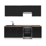 Cucina componibile Fame-Line Nero rigato/Bianco 240 cm, PL Rovere Vicco