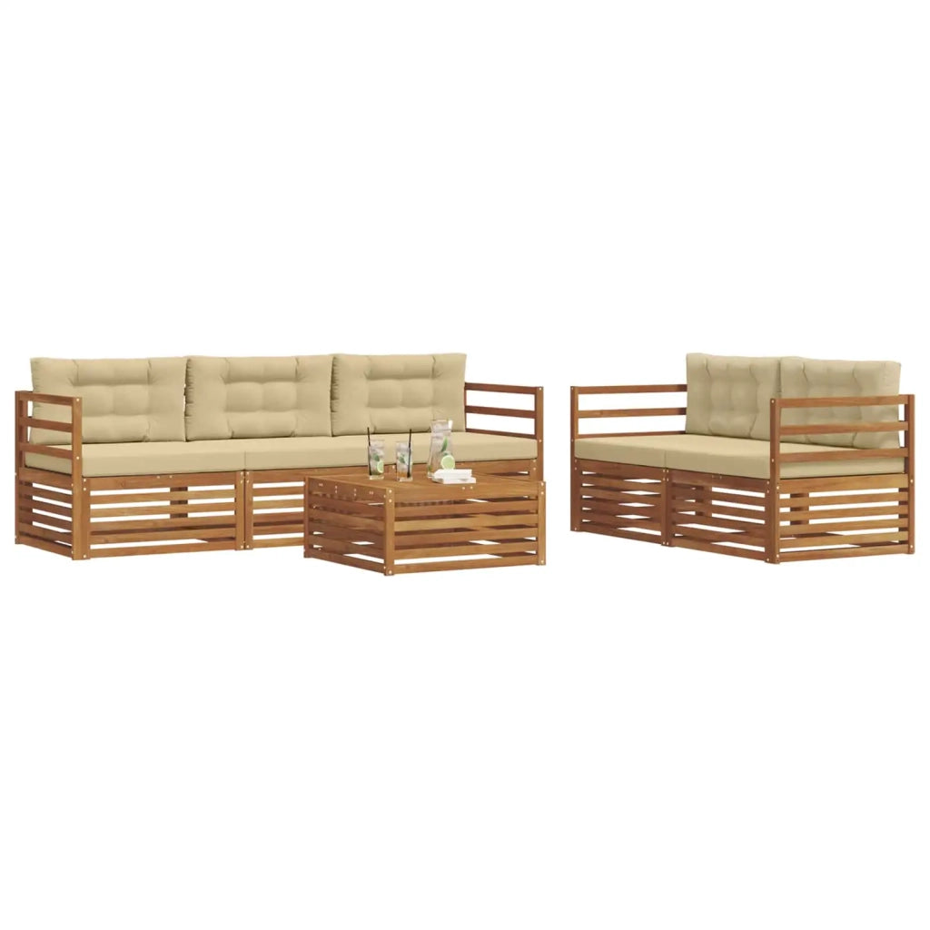 Set di divani da esterno con cuscino 6 pcs Naturale e Beige 3373003