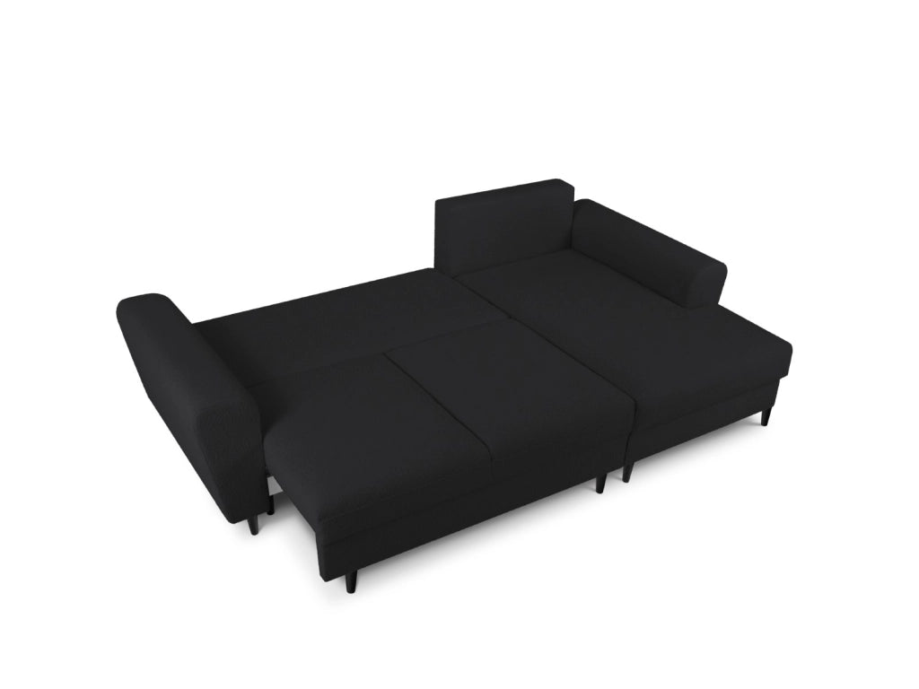 Cosmopolitan Design - Divano convertibile angolare destro con contenitore "Kyoto" 4 posti in bouclé nero 