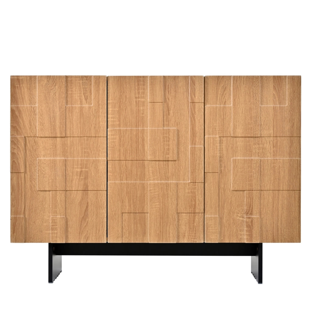 Credenza con 3 ante e ripiani regolabili - per soggiorno - in MDF e bambu - 105×33.5×76 cm