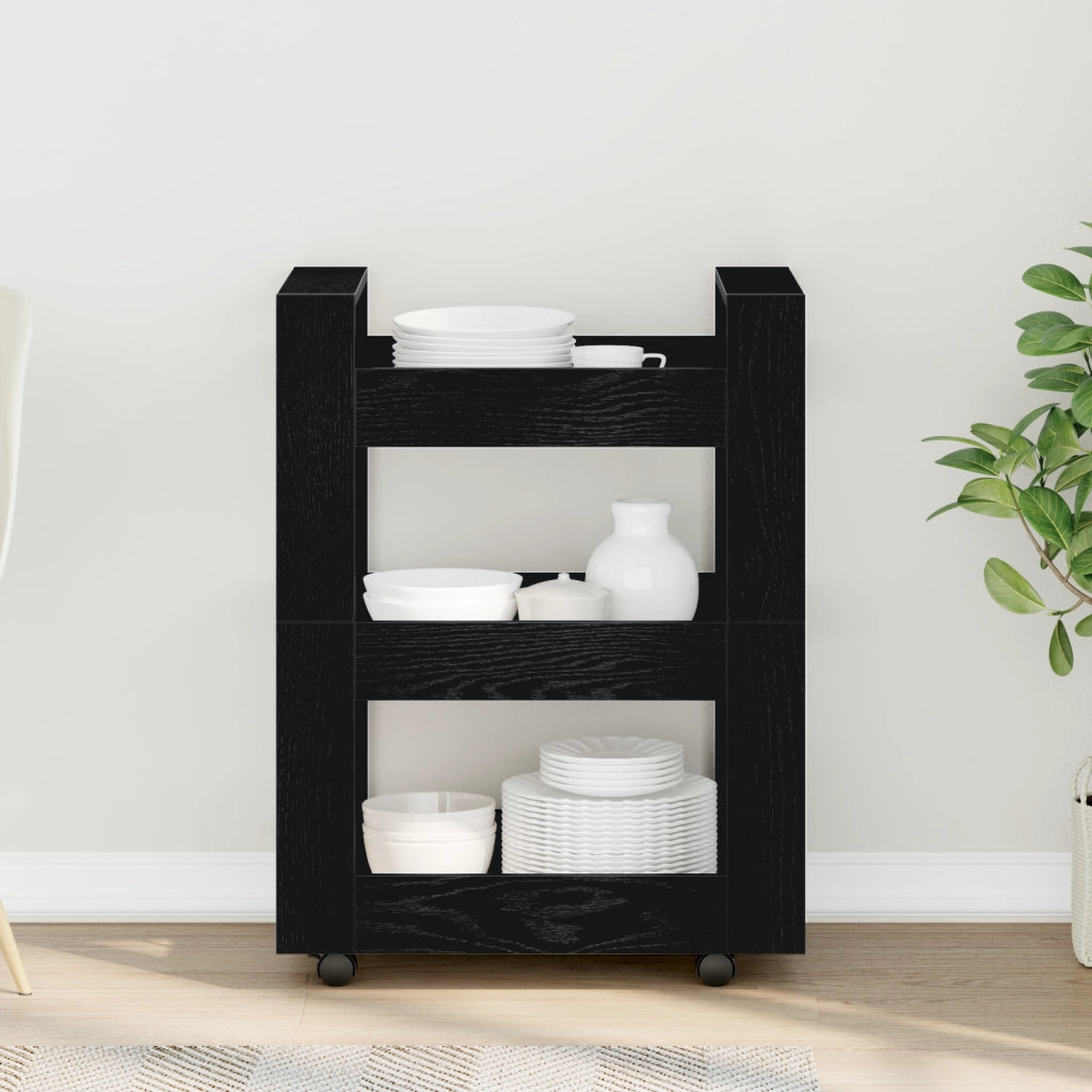 Carrello da Cucina Rovere Nero 60x45x80 cm Legno Ingegnerizzato