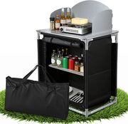 Cucina da campeggio con schermo da vento e tasca di stoccaggio – 80 x 76 x 56 cm per campeggio e festival