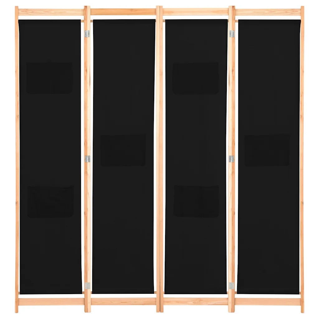 Divisorio Ambienti | Divider per stanze | Paravento a 4 Pannelli Nero 160x170x4 cm in Tessuto