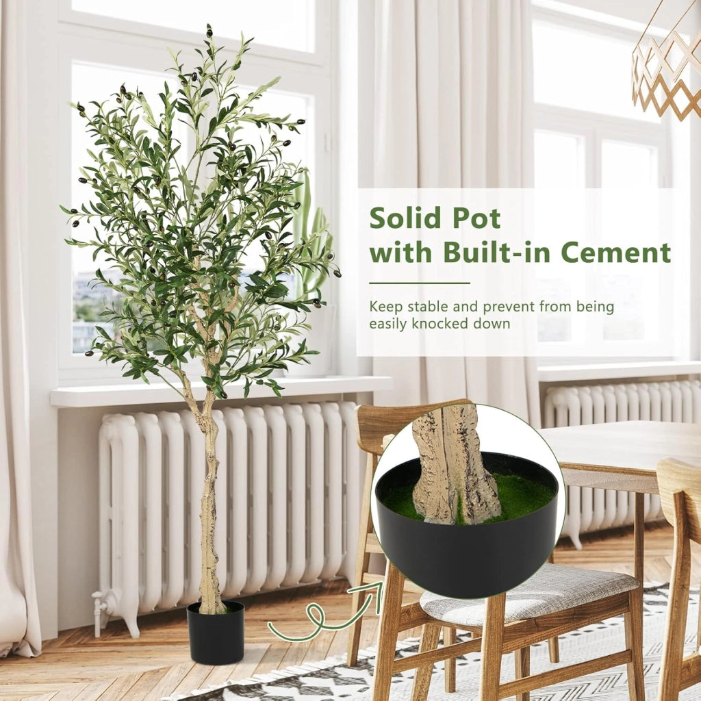 Set di 1/2 Alberi di Ulivo Plastica, Piante Finte Perfette in Vaso per Interni Esterno, Pianta Artificiale con 1296 Foglie e 72 Frutti, Artificiale Ideale per Decorazione Domestica (1)