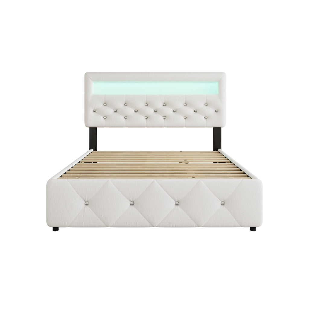 letto imbottito cotone e lino bianco 140 x 200 cm