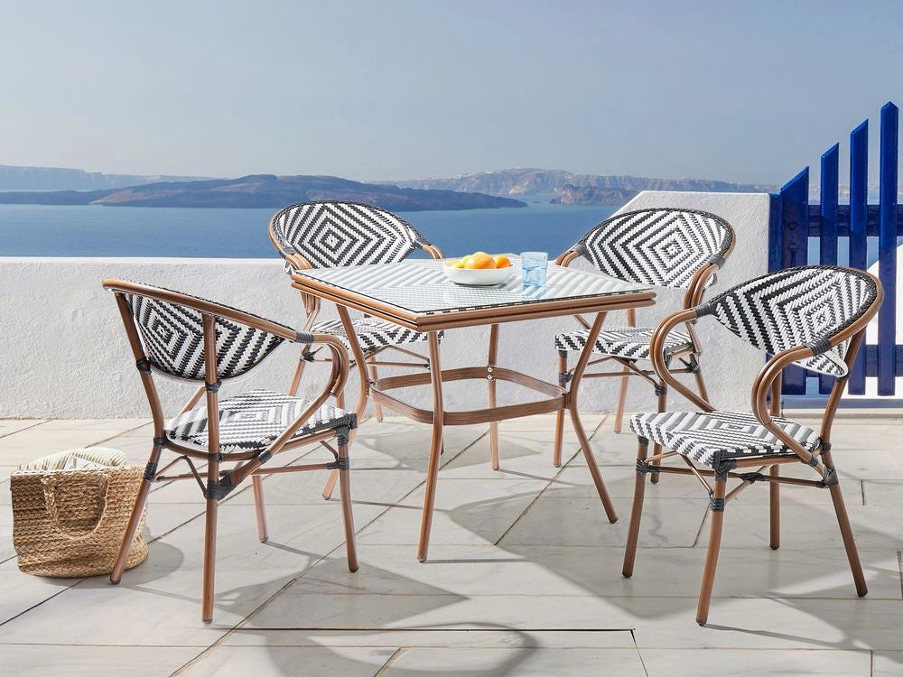 Set da pranzo da giardino a 4 posti in rattan marrone scuro e alluminio Bianco e nero struttura in alluminio