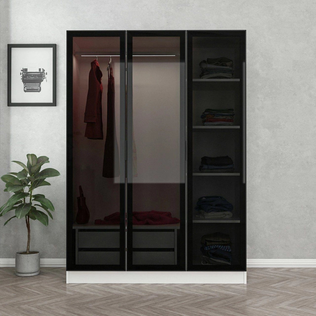 Armadio Camera da Letto Gerrei, Guardaroba 3 Ante Appendiabiti, 135x52 cm Bianco