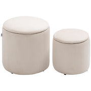 Pouf Contenitore Rotondo Imbottito in Velluto ¨C Zephmum ¨C Bianco