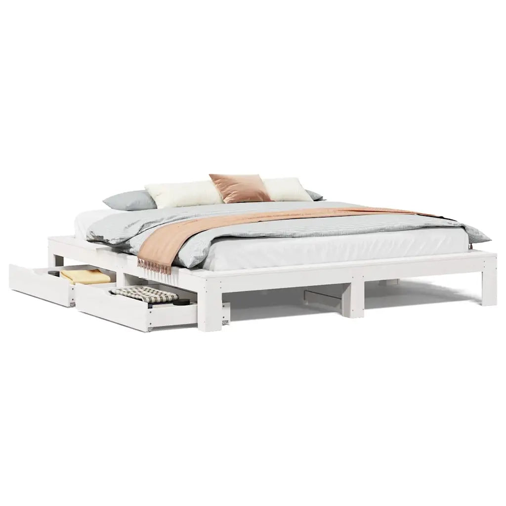 Giroletto senza Materasso Bianco 200x200 cm Legno Massello Pino