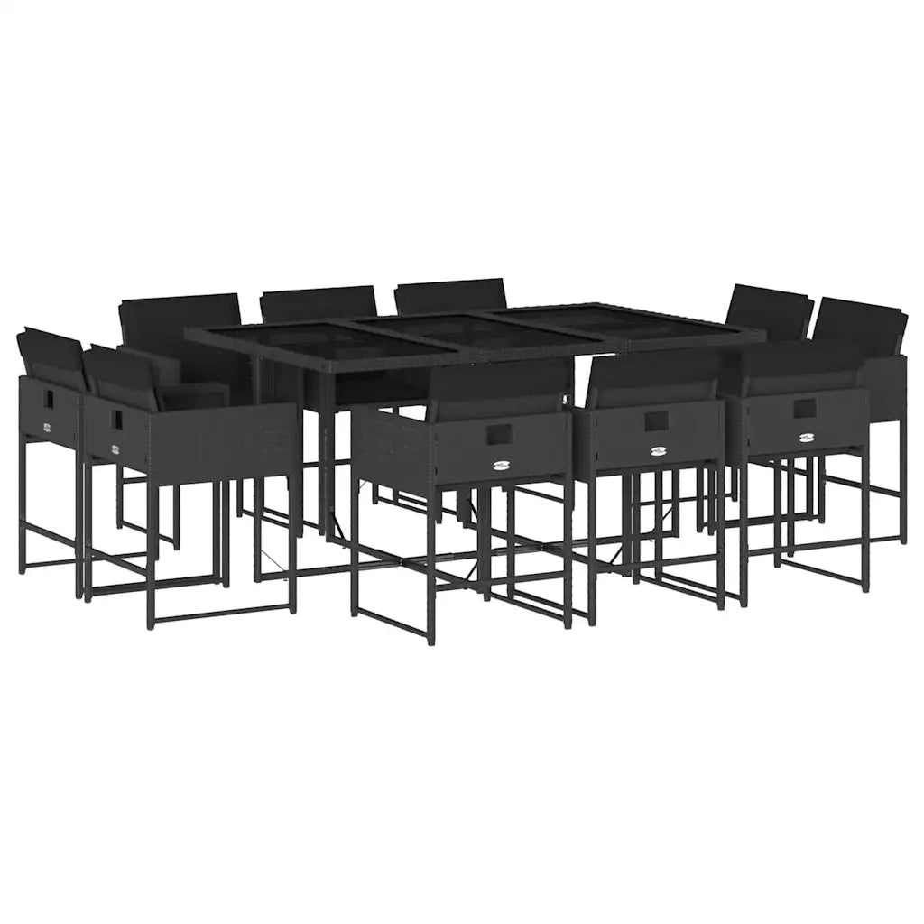 Set da Pranzo da Giardino 11 pz con Cuscini in Polyrattan Nero 3211387