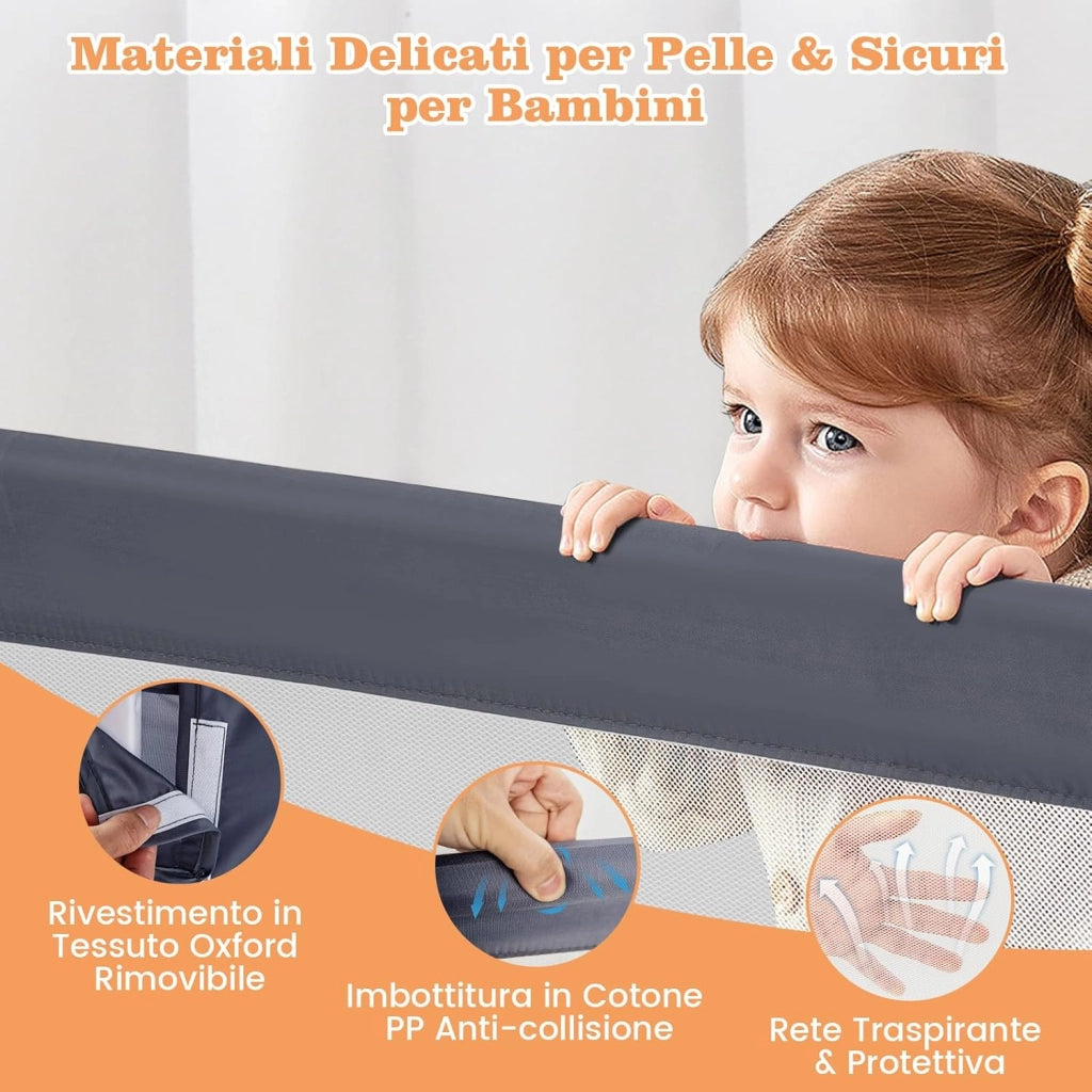 Sponda Letto per Bambini 105/120/150 cm, Barriera di Sicurezza per Neonati, Barriera Letto Pieghevole e Portatile, con Cinghia di Sicurezza (Grigio, 120 x 40 x 42 cm)