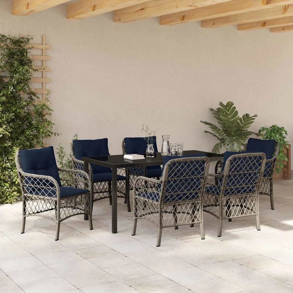 Set da Pranzo per Giardino 7 pcs Grigio e Nero Rattan