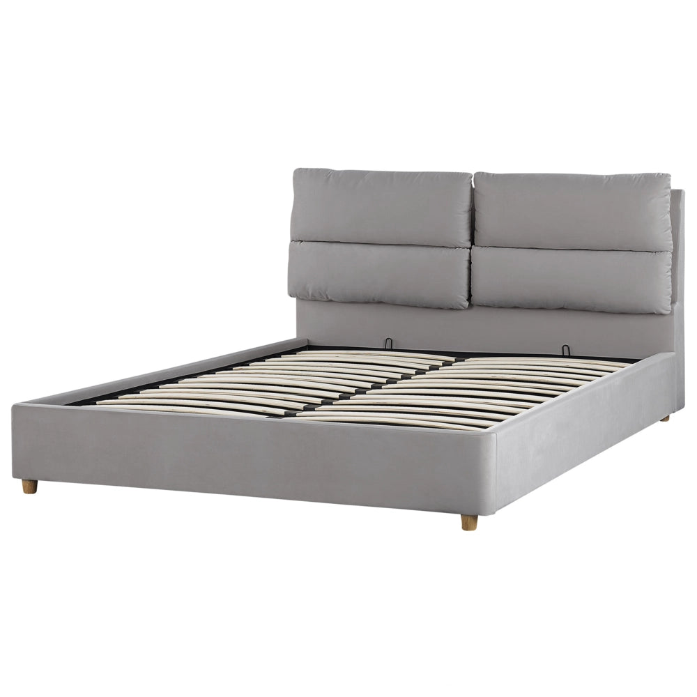 Letto matrimoniale con contenitore velluto grigio chiaro 160 x 200 cm