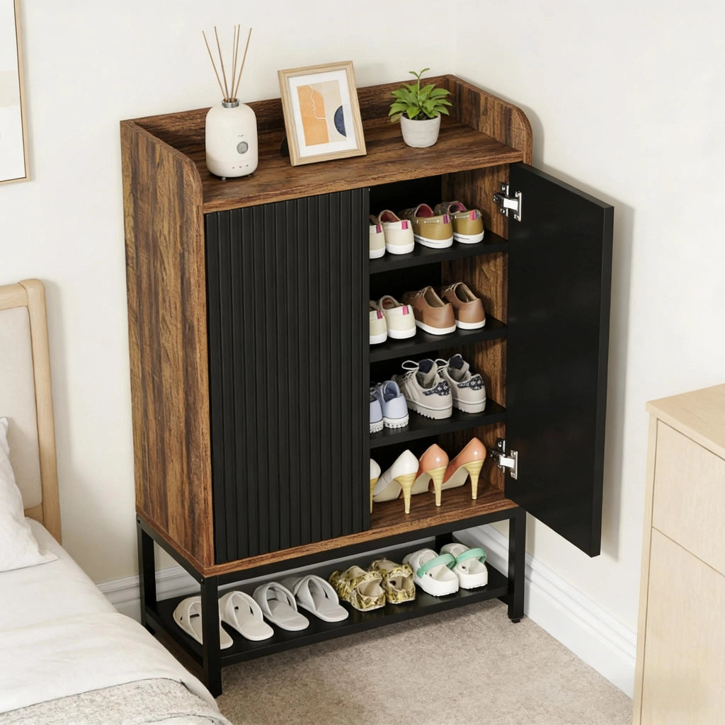 Mobile porta scarpe con 5 ripiani; 2 ante a pressione; per ingresso; 73 × 35 × 105.5 cm