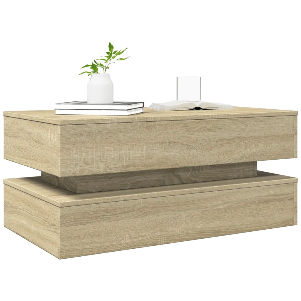 Tavolino da Soggiorno con Luci LED-Tavolino da Salotto-Tavolo Rovere Sonoma 90x50x40 cm 503147