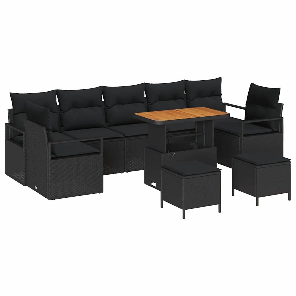 vidaXL Set Divano da Giardino 10 pcs Nero Poly Rattan